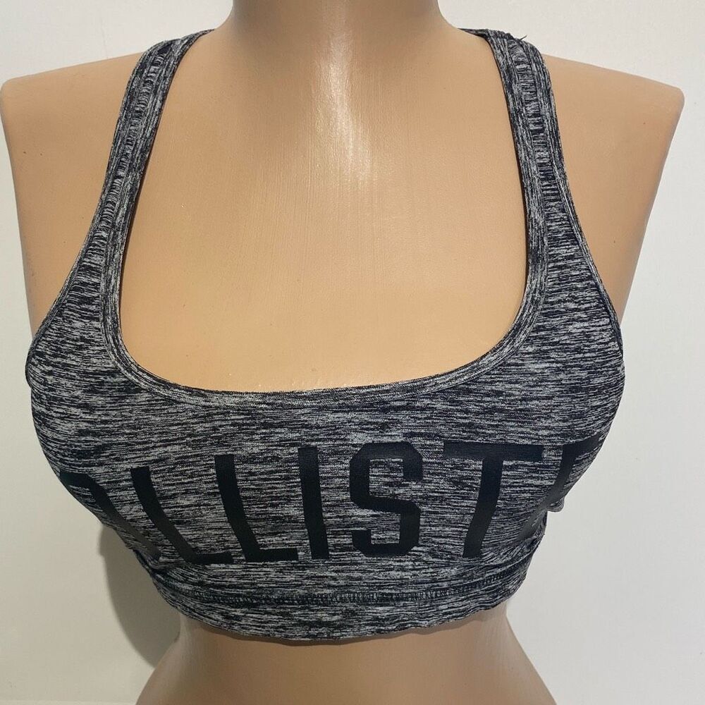 Hollister Women's Black Gray Logo Heather Racerback Sports Bra Size Medium